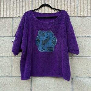 Vintage Purple terry cloth Textured Top with Bird Design